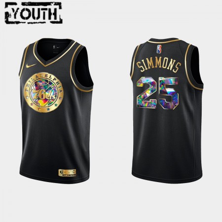 NBA Børn Trøje Philadelphia 76ers Ben Simmons 25 Nike 2021-22 Sort Golden Edition 75th Anniversary Diamond Swingman